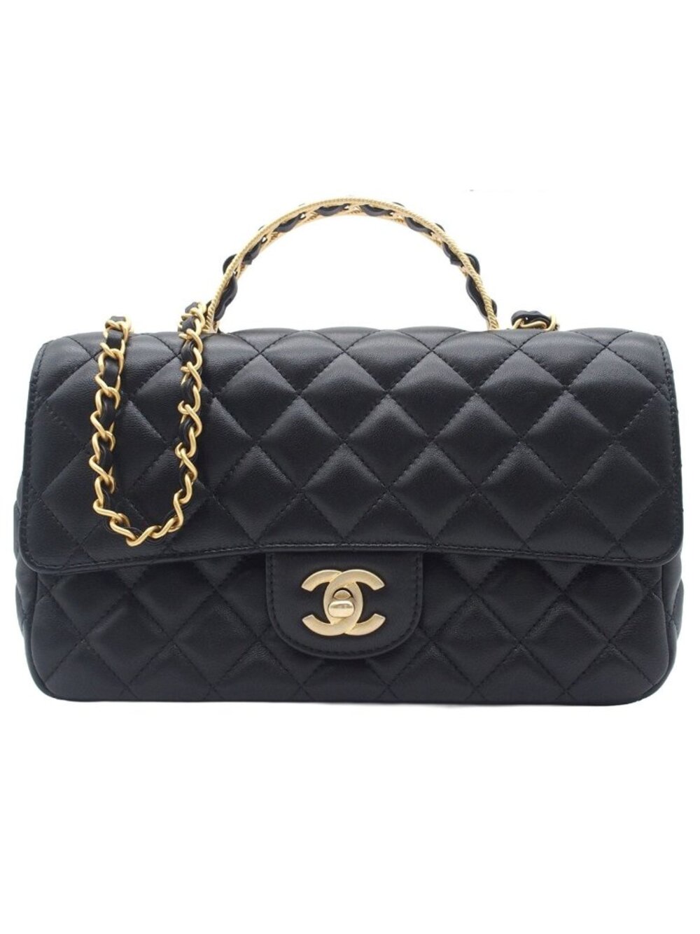 Chanel Shoulder Bag Quilted Black Lambskin 2-Way